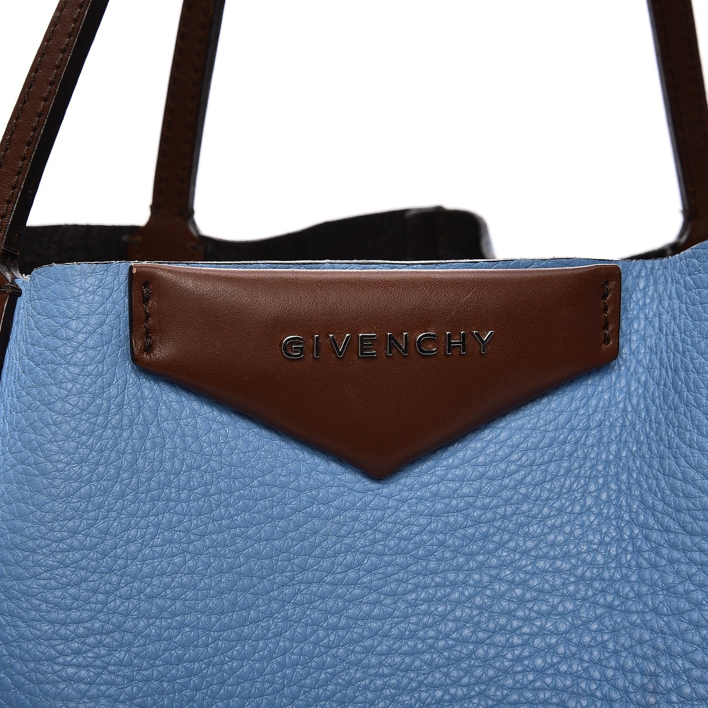 Grained Calfskin Large Antigona Tote Blue Brown