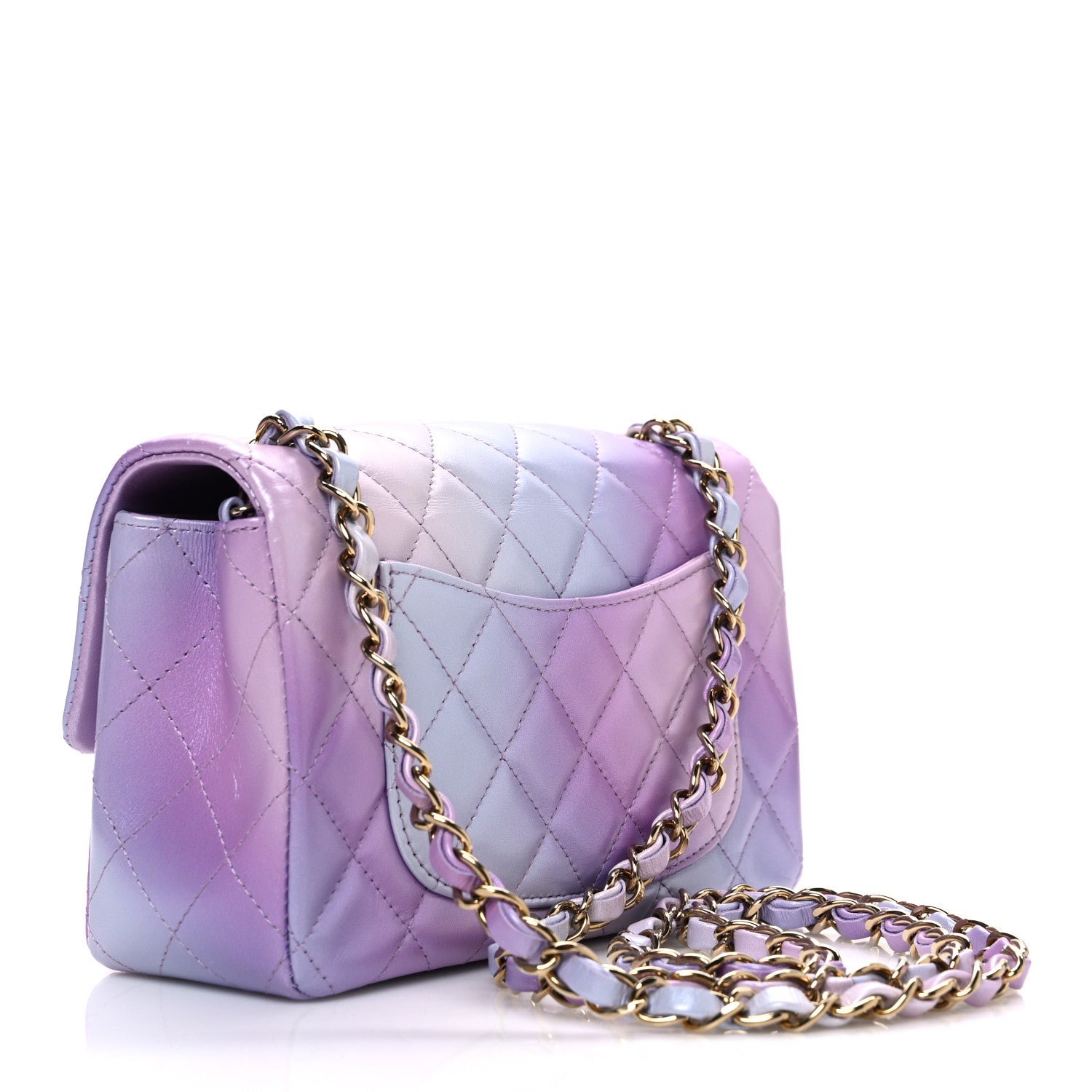 Chanel Calfskin Quilted Cloudy Tie Dye Mini Rectangular Flap Purple Blue Pink 3 of 10