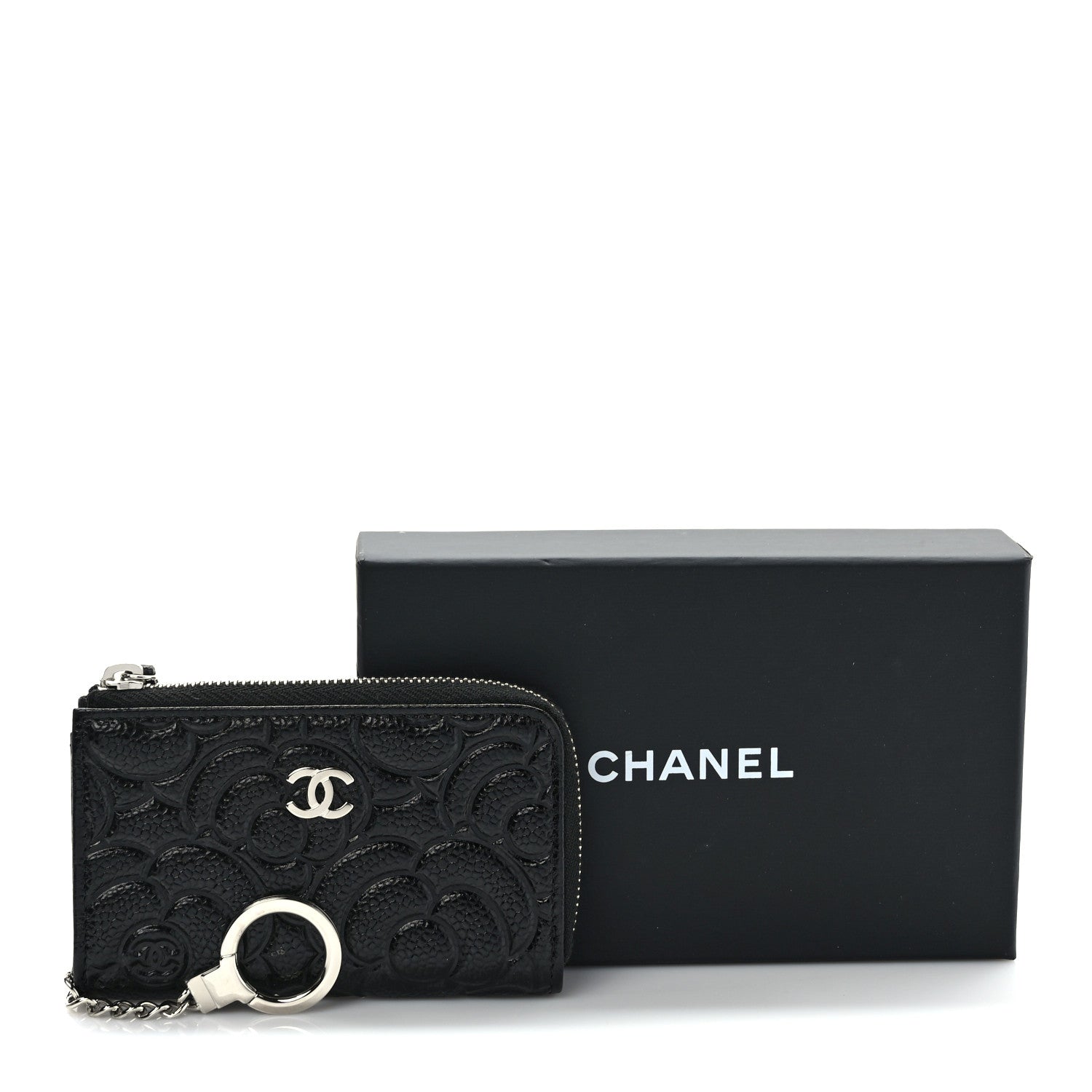 Chanel Caviar Camellia Embossed Key Holder Case Black 8 of 8