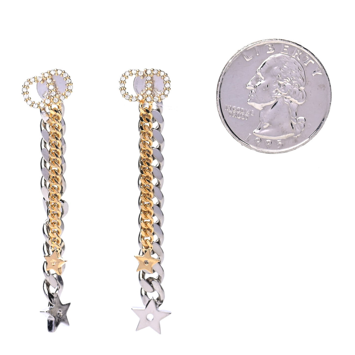 Pearl Crystal Star Dangle Chain Earrings Gold