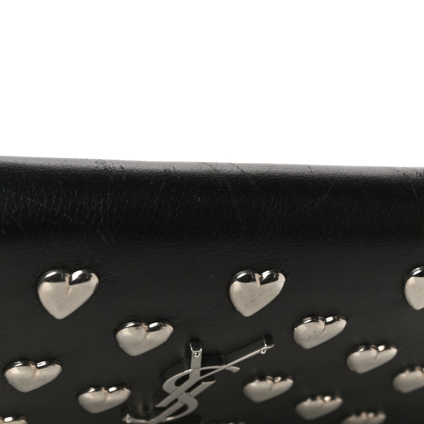 Calfskin Heart Studded Monogram Chain Wallet Black