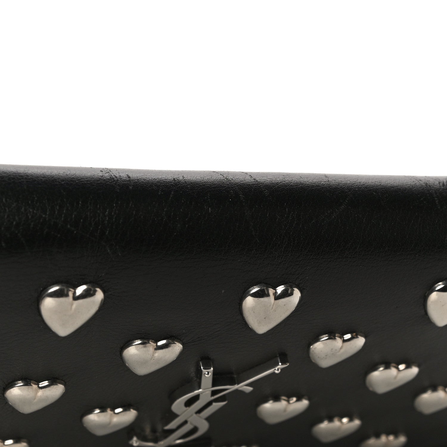 Saint Laurent Calfskin Heart Studded Monogram Chain Wallet Black 12 of 17