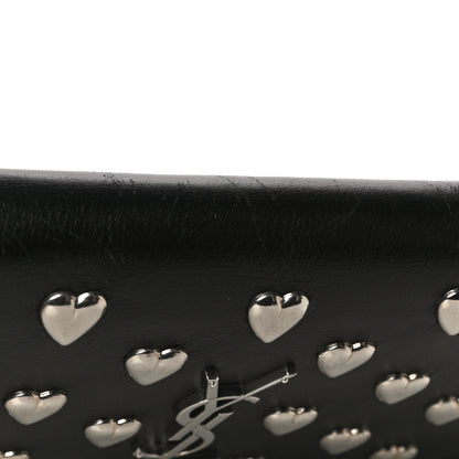 Saint Laurent Calfskin Heart Studded Monogram Chain Wallet Black 12 of 17