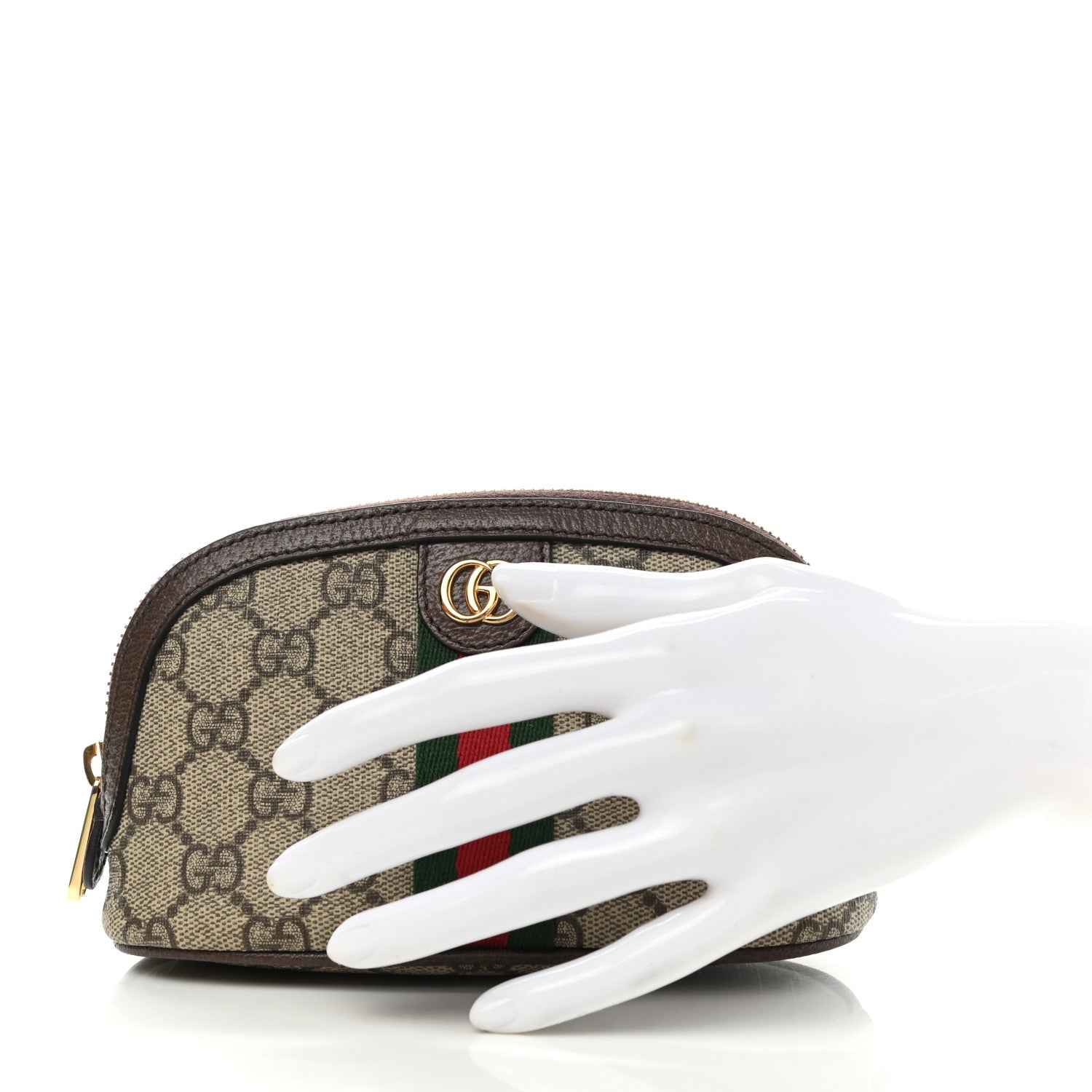 Gucci GG Supreme Monogram Textured Calfskin Web Medium Ophidia Cosmetic Case Beige Ebony New Acero 2 of 8