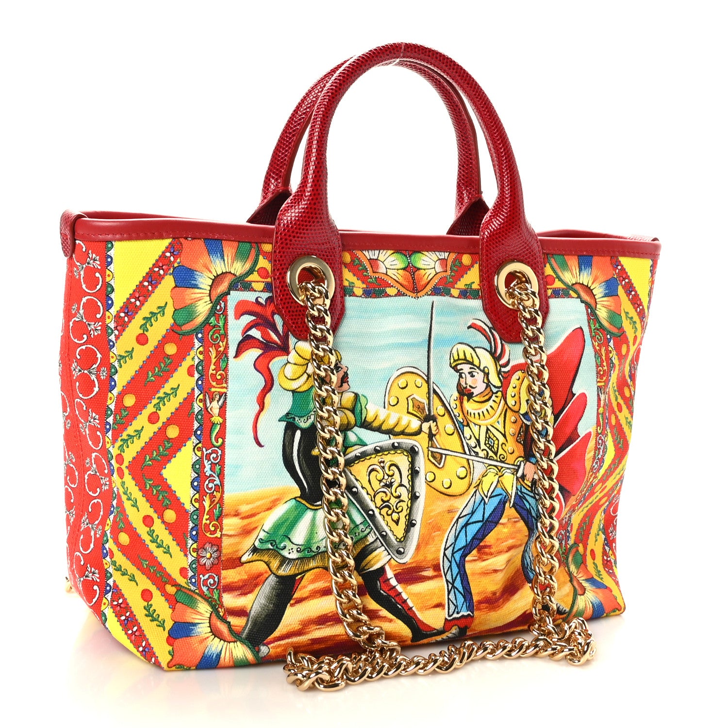 Dolce & Gabbana Canvas Snakeskin Carretto Print Capri Tote Red Multicolor 3 of 8