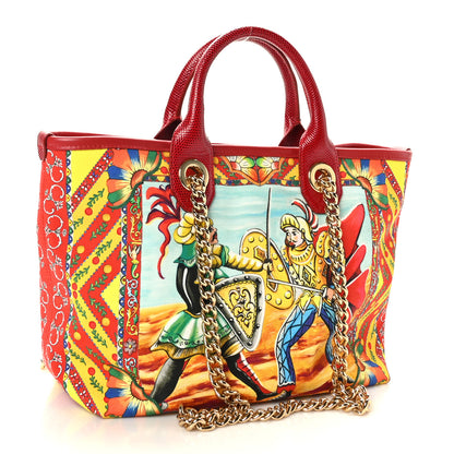 Dolce & Gabbana Canvas Snakeskin Carretto Print Capri Tote Red Multicolor 3 of 8