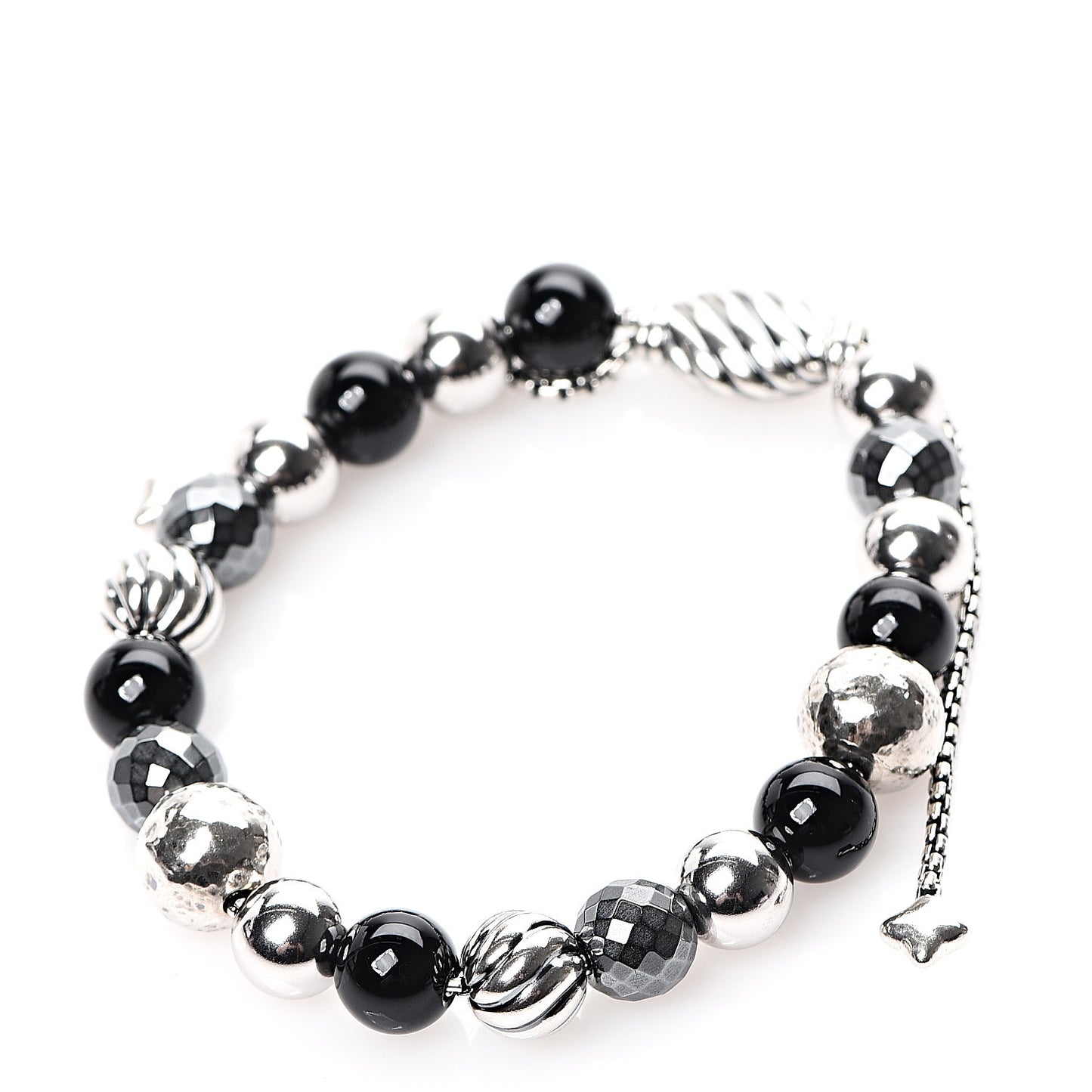 Sterling Silver Black Onyx Hematite 8mm Elements Bead Bracelet