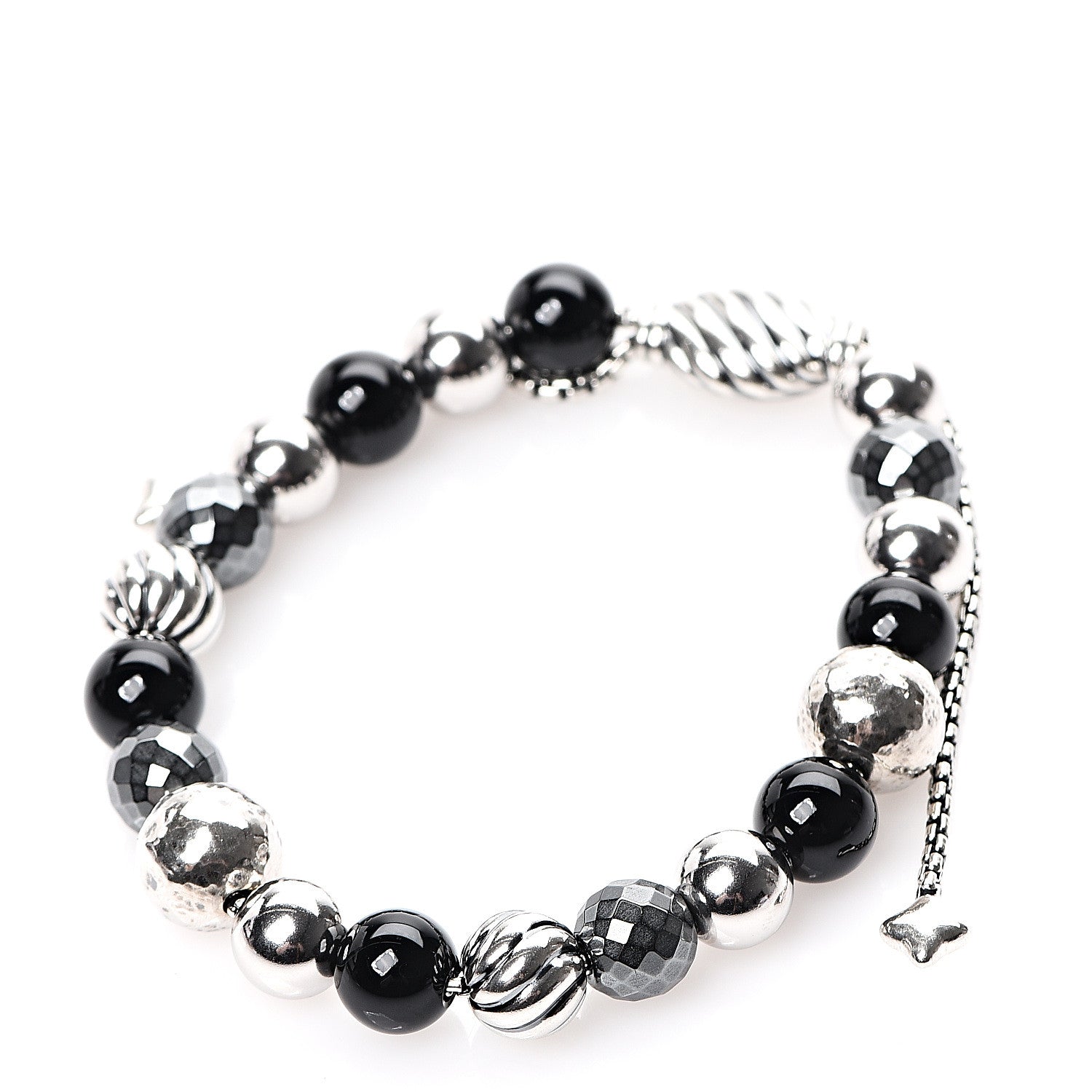 David Yurman Sterling Silver Black Onyx Hematite 8mm Elements Bead Bracelet 1 of 3