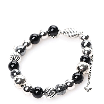 David Yurman Sterling Silver Black Onyx Hematite 8mm Elements Bead Bracelet 1 of 3