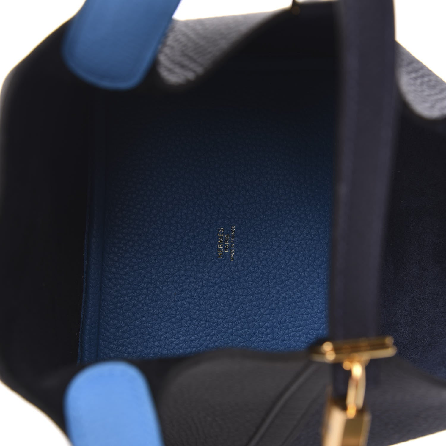 Hermes Taurillon Clemence Casaque Picotin Lock 18 PM Blue Nuit Black Bleu Frida 5 of 12