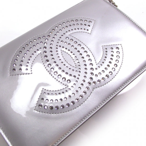 Chanel Patent Rhinestone Strass Wallet On Chain Gray 6 of 12