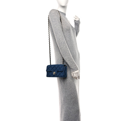 Chanel Printed Denim Quilted Mini Rectangular Flap Dark Blue 3 of 11