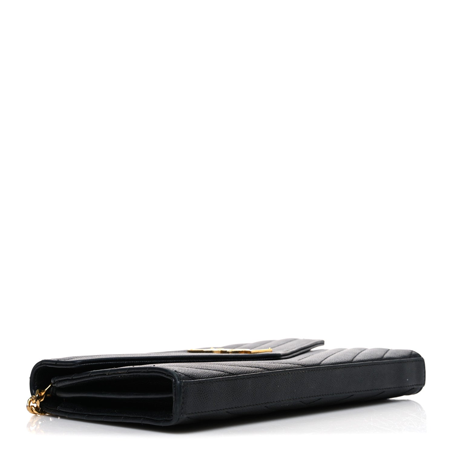 Saint Laurent Grain De Poudre Matelasse Chevron Monogram Chain Wallet Black 4 of 10