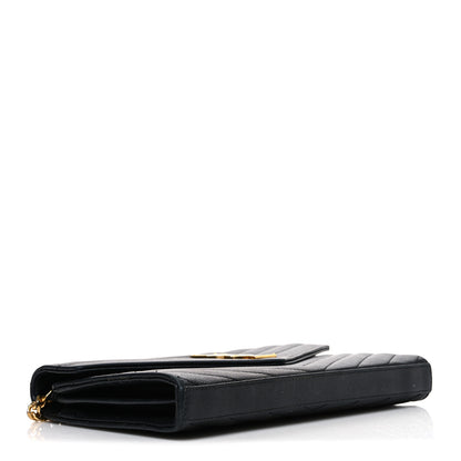 Saint Laurent Grain De Poudre Matelasse Chevron Monogram Chain Wallet Black 4 of 10