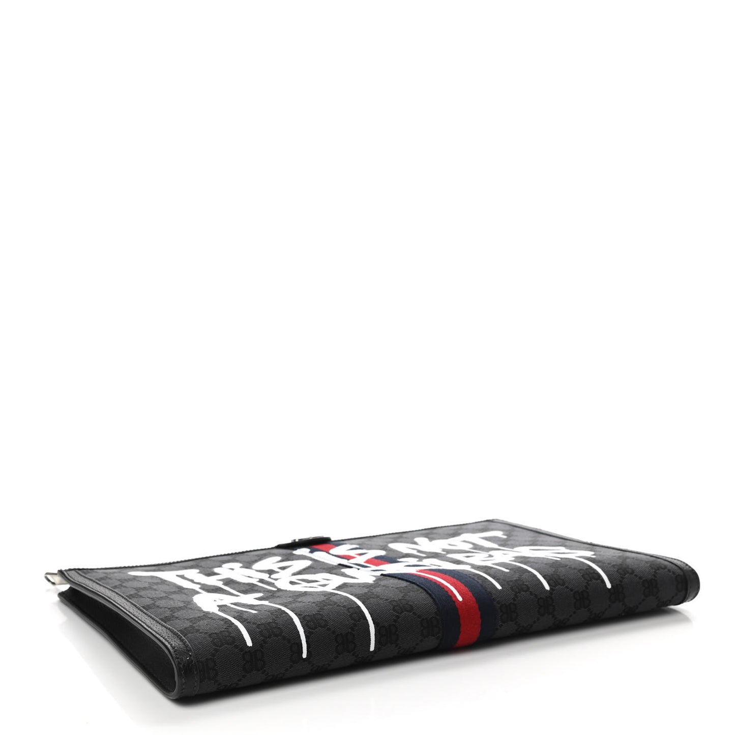 X BALENCIAGA BB Monogram Web Graffiti Ophidia Laptop Pouch Black