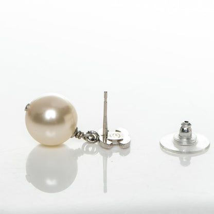 Chanel Crystal Pearl CC Drop Earrings Silver 5 of 5