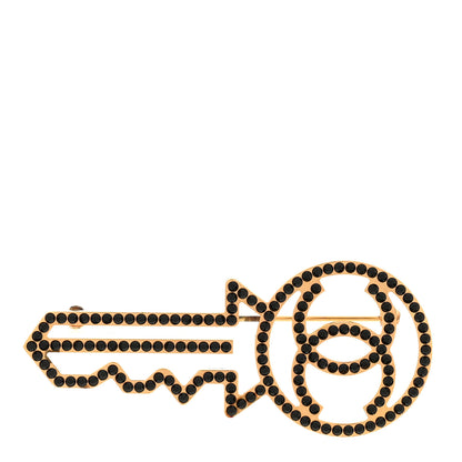 Chanel Crystal CC Key Brooch Black Gold 1 of 4