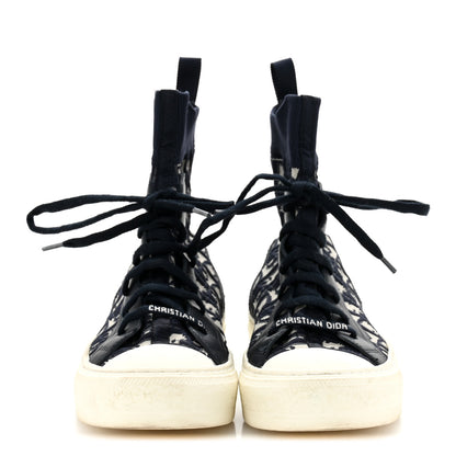Christian Dior Technical Knit Calfskin Oblique Womens Walk'n Dior High Top Sneakers 36.5 Deep Blue 3 of 10
