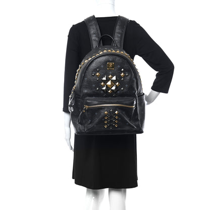 MCM Visetos Studded Colorblock Medium Stark Brock Backpack Black 2 of 10