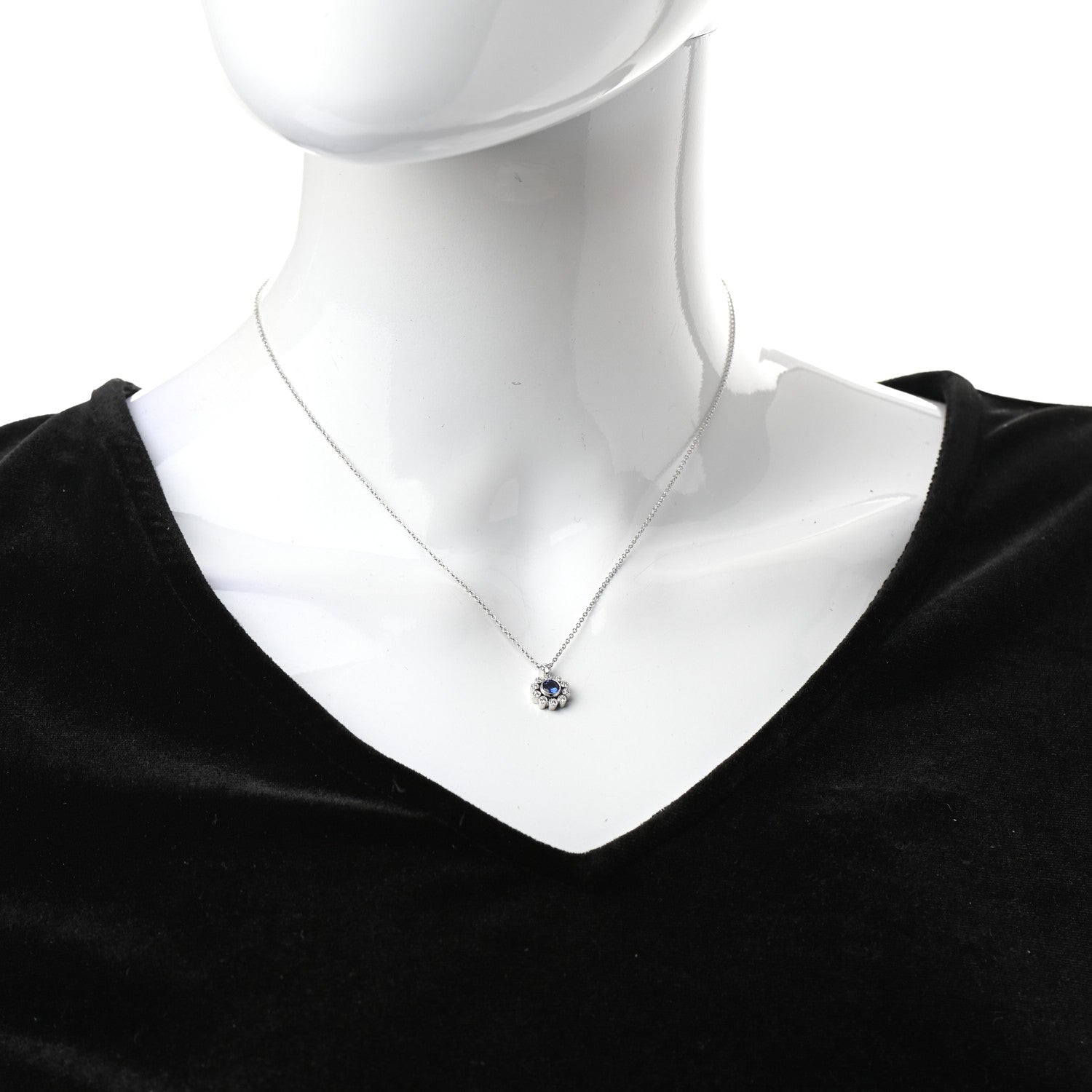 Tiffany Platinum Diamond Blue Sapphire Enchant Flower Pendant Necklace 2 of 6