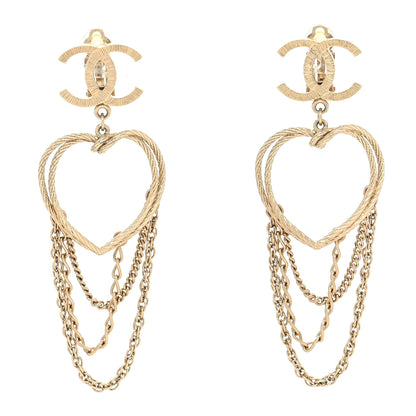 Chanel CC Heart Chain Drop Clip On Earrings Gold 1 of 4