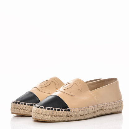 Chanel Lambskin CC Espadrilles 41 Beige Black 3 of 9