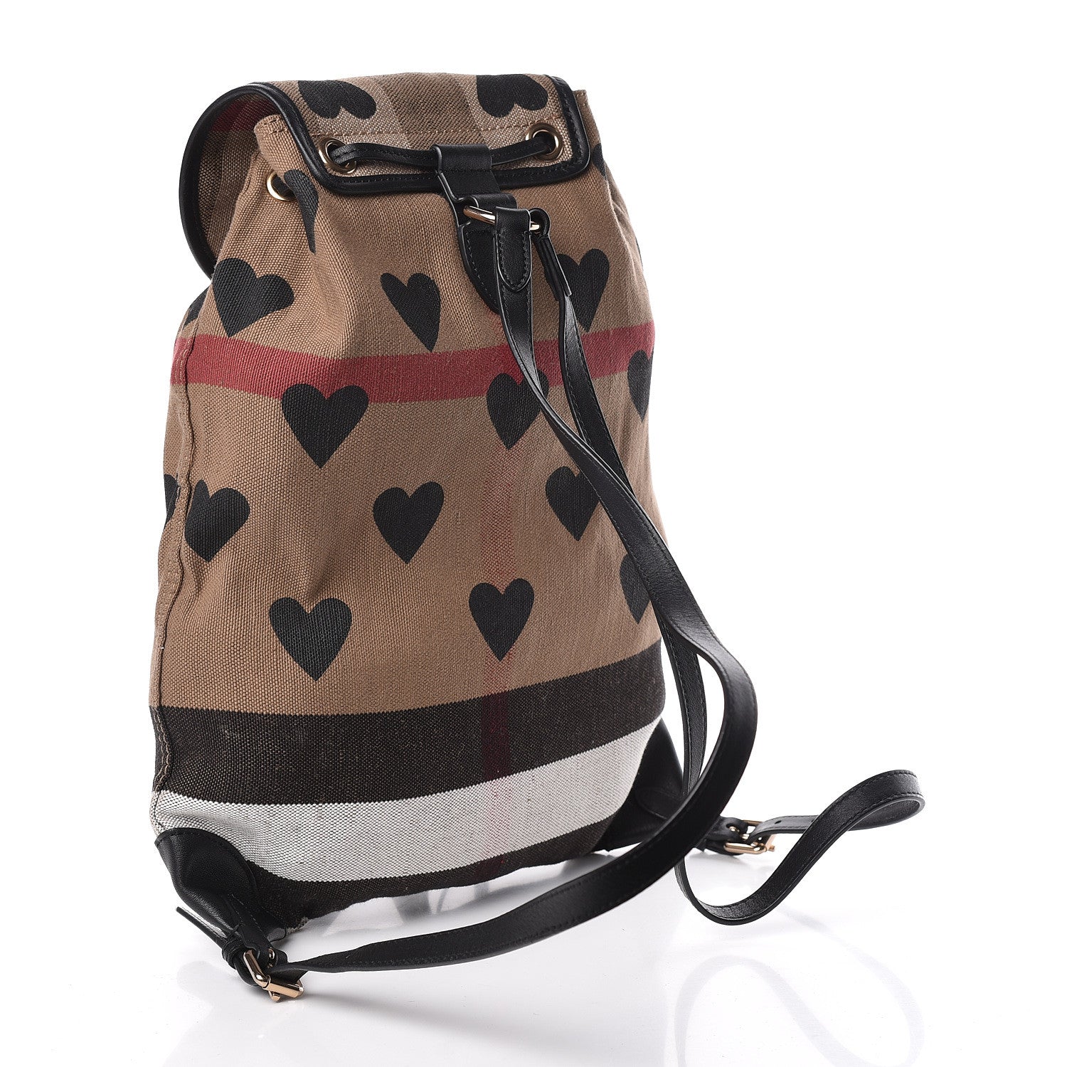 Burberry Overdyed Canvas Mega Check Heart Print Medium Chiltern Backpack Black 3 of 12
