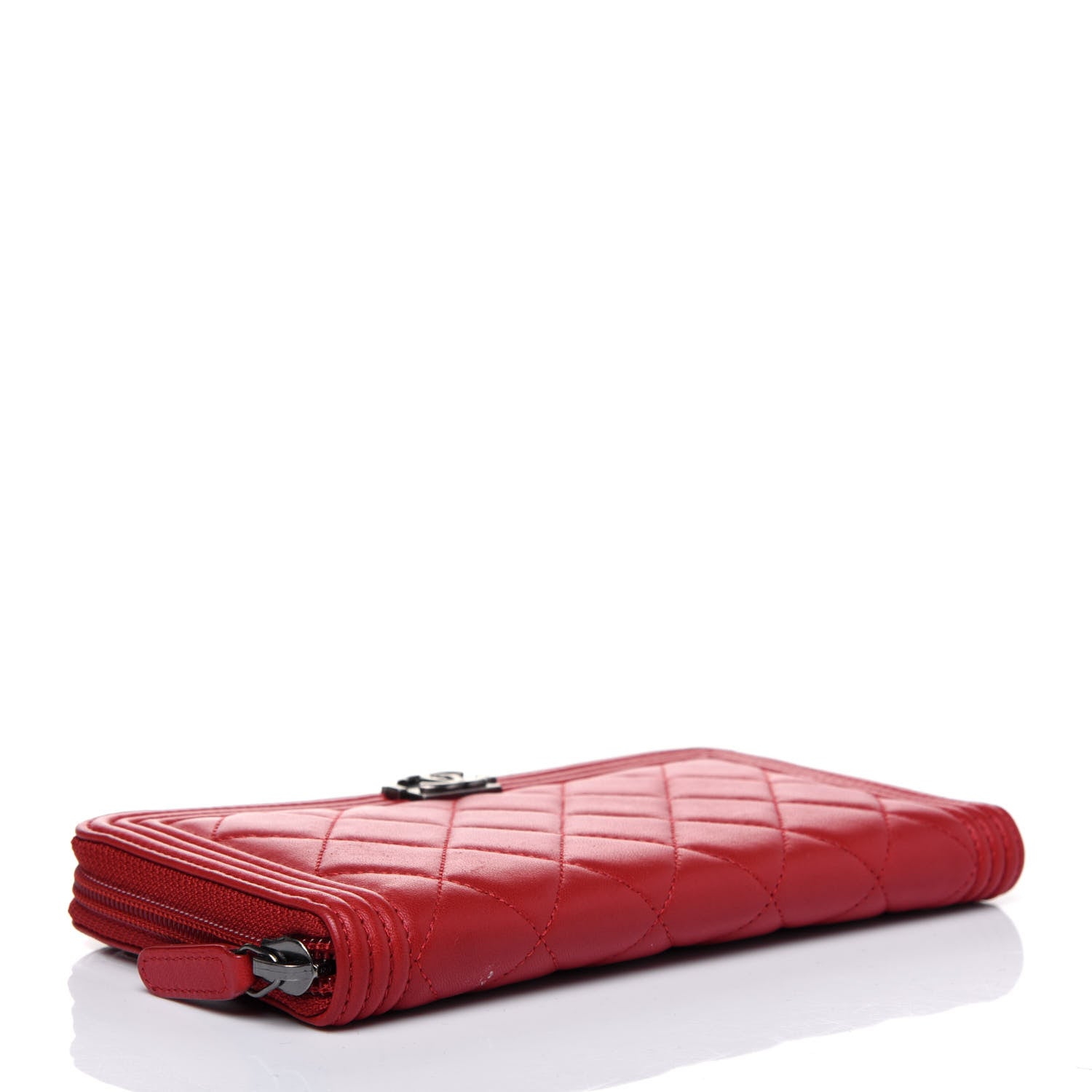 Chanel Lambskin Quilted Boy Zip Around Wallet Red 4 of 16