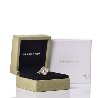 Van Cleef & Arpels 18K Yellow Gold Diamond Mother of Pearl Vintage Alhambra Ring 50 5.25 6 of 6