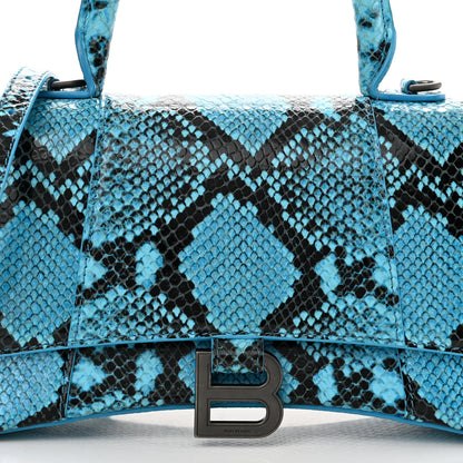 Balenciaga Shiny Calfskin Python Effect Small Hourglass Top Handle Bag Azur Black 8 of 10