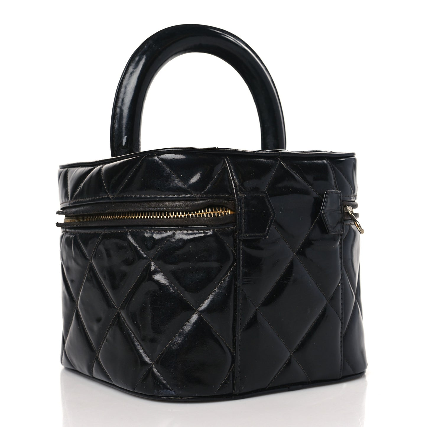Patent Quilted Vanity Cosmetic Case Black