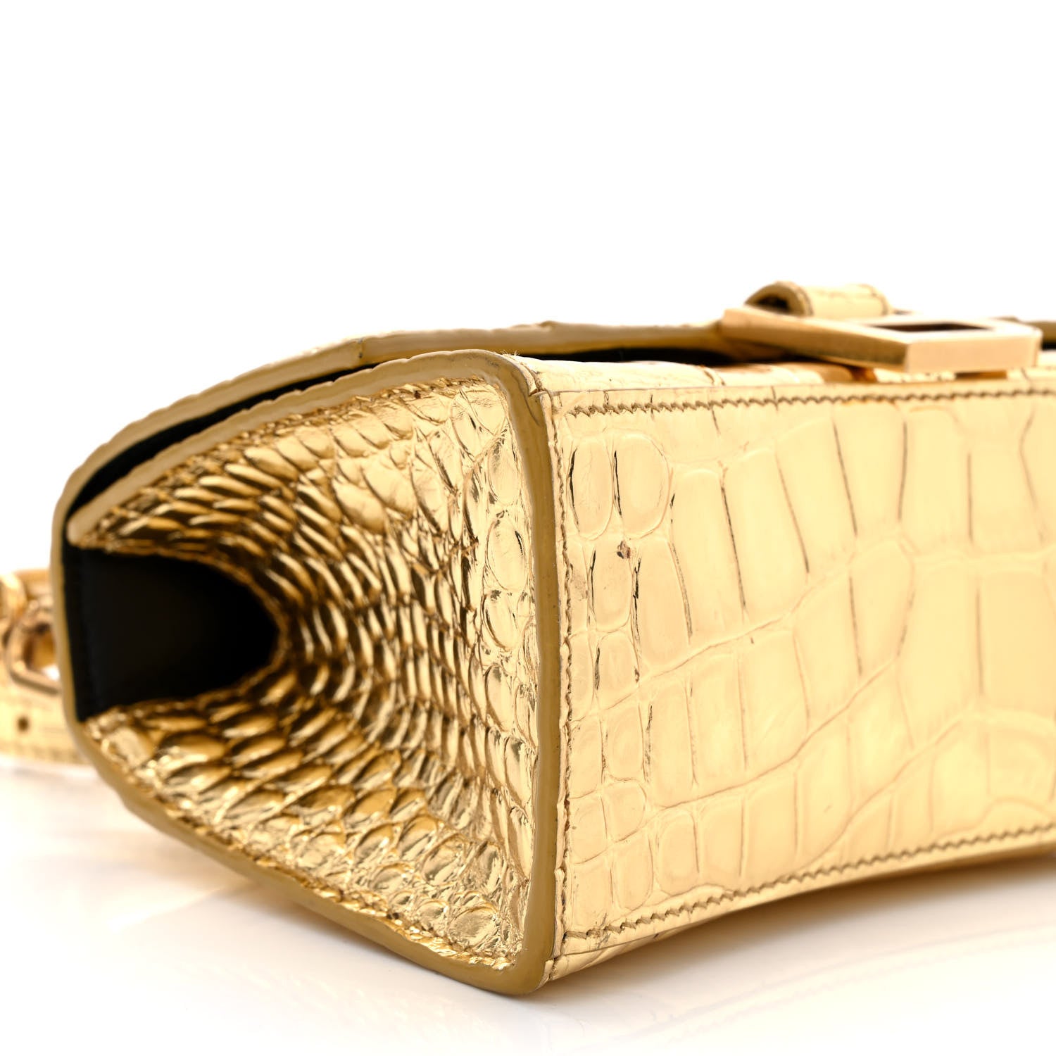 Balenciaga Metallic Calfskin Crocodile Embossed Hourglass Top Handle Bag XS Gold 9 of 17