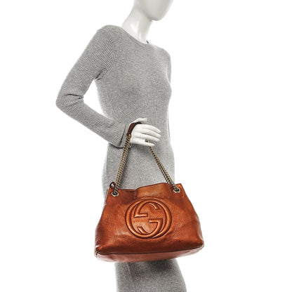 Gucci Metallic Pebbled Calfskin Medium Soho Chain Shoulder Bag Burnt Orange 2 of 10