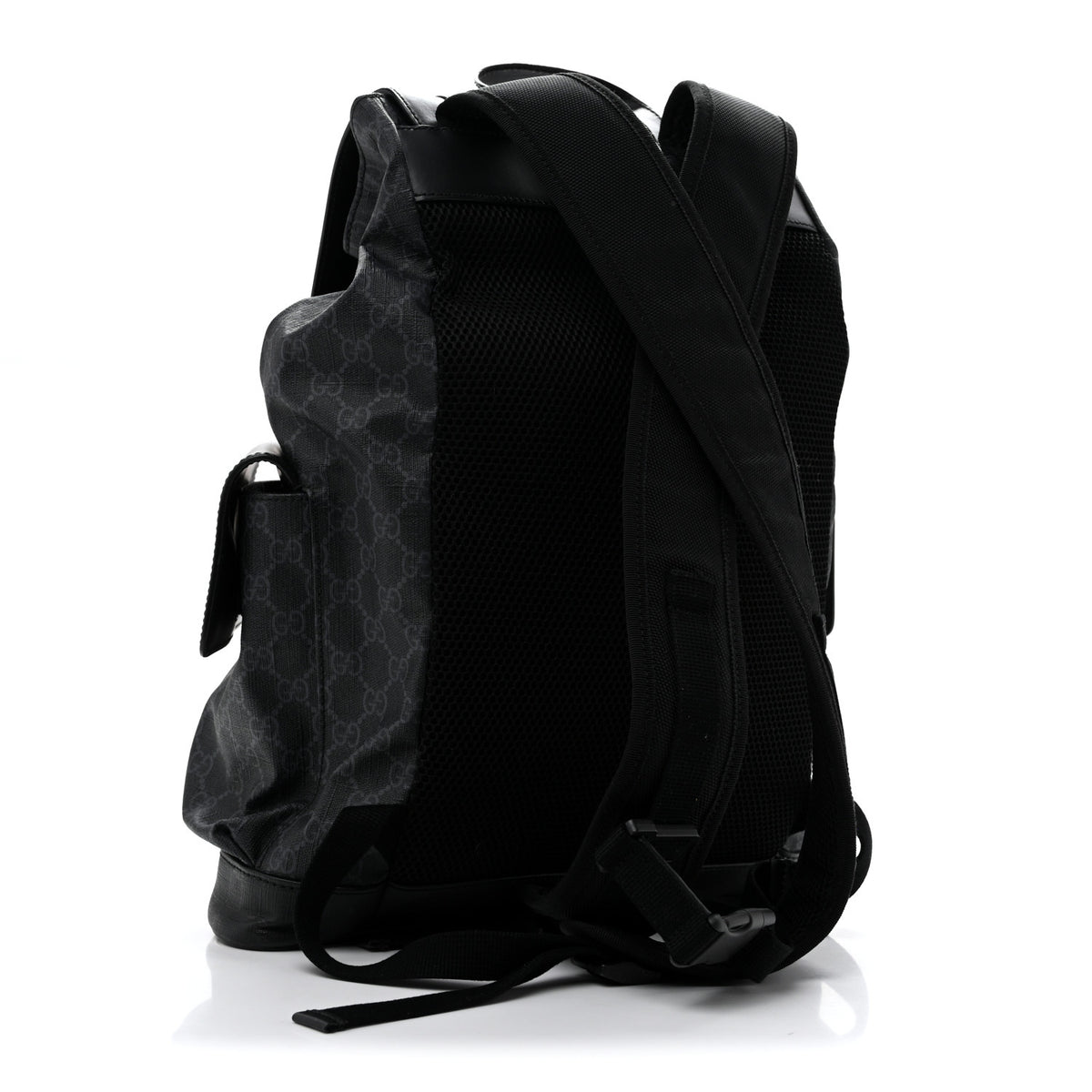 Soft GG Supreme Monogram Calfskin Web Double Buckle Backpack Black
