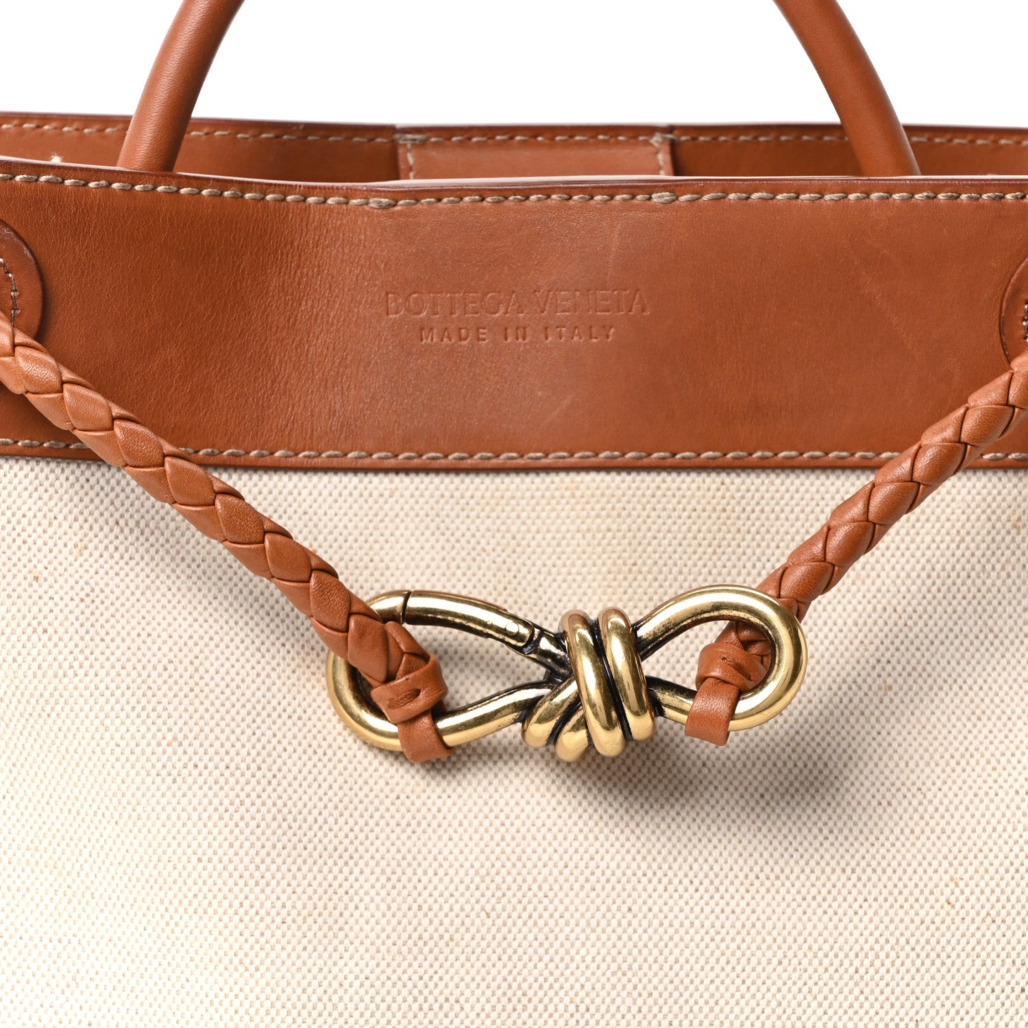 Bottega Veneta Washed Canvas Calfskin Small Andiamo Shoulder Bag Natural Light Wood 8 of 10