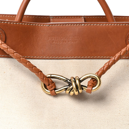 Bottega Veneta Washed Canvas Calfskin Small Andiamo Shoulder Bag Natural Light Wood 8 of 10