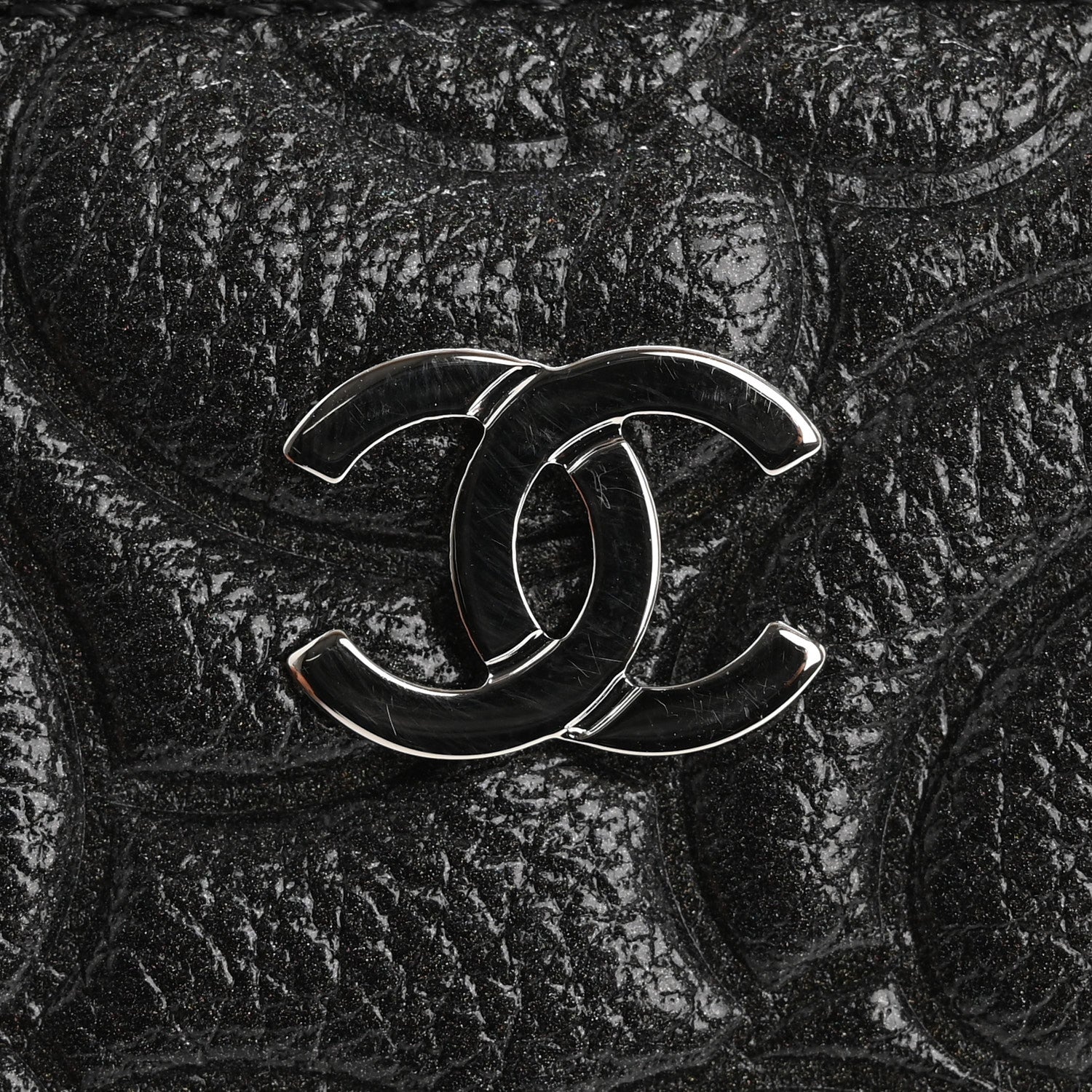 Chanel Goatskin Camellia Embossed Cosmetic Pouch Anthracite 11 of 12