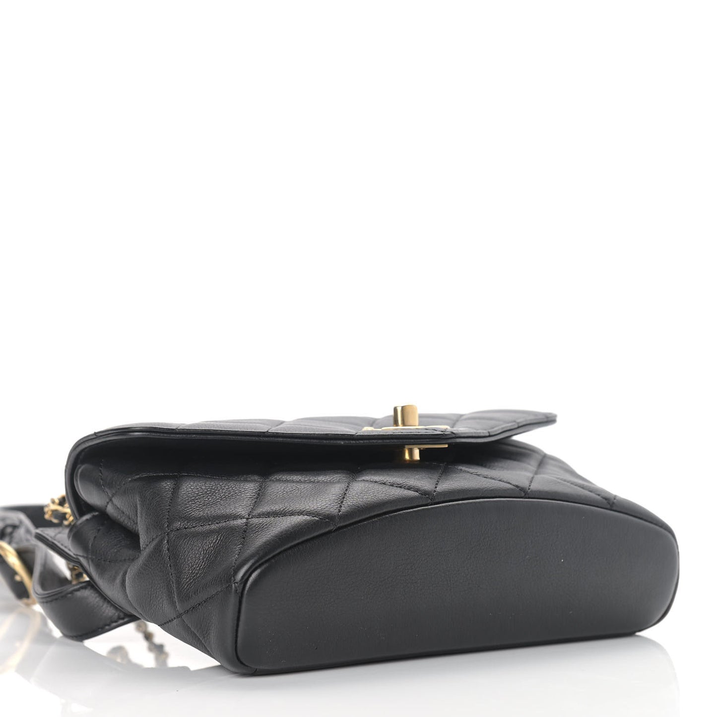 Calfskin Quilted Carry With Chic Flap Waist Bag With Chain Black