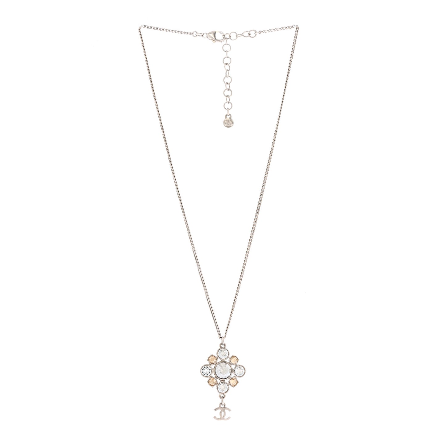 Crystal CC Drop Pendant Necklace Silver