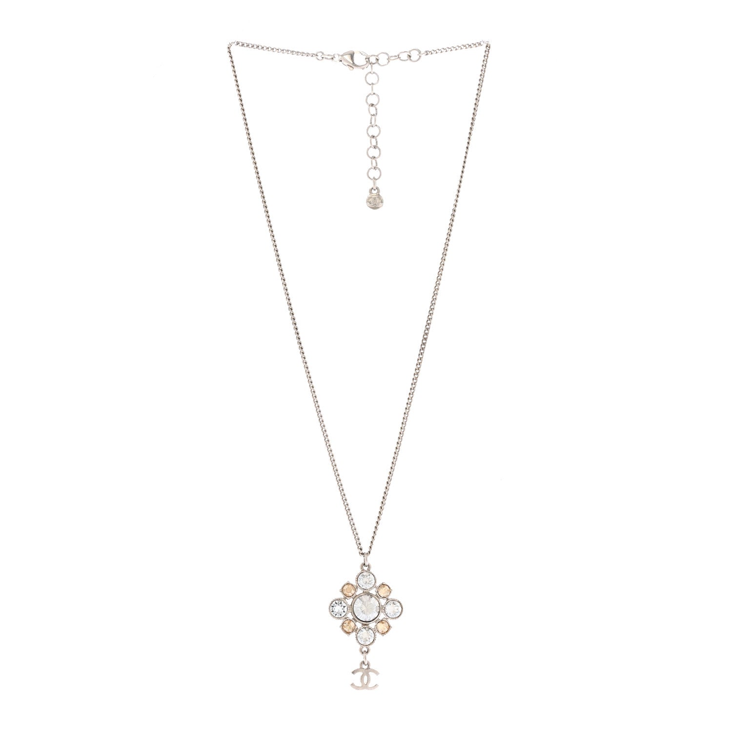 Chanel Crystal CC Drop Pendant Necklace Silver 3 of 5