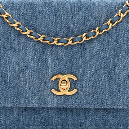 Chanel Denim Quilted CC Pearl Crush Wallet On Chain WOC Blue 10 of 14