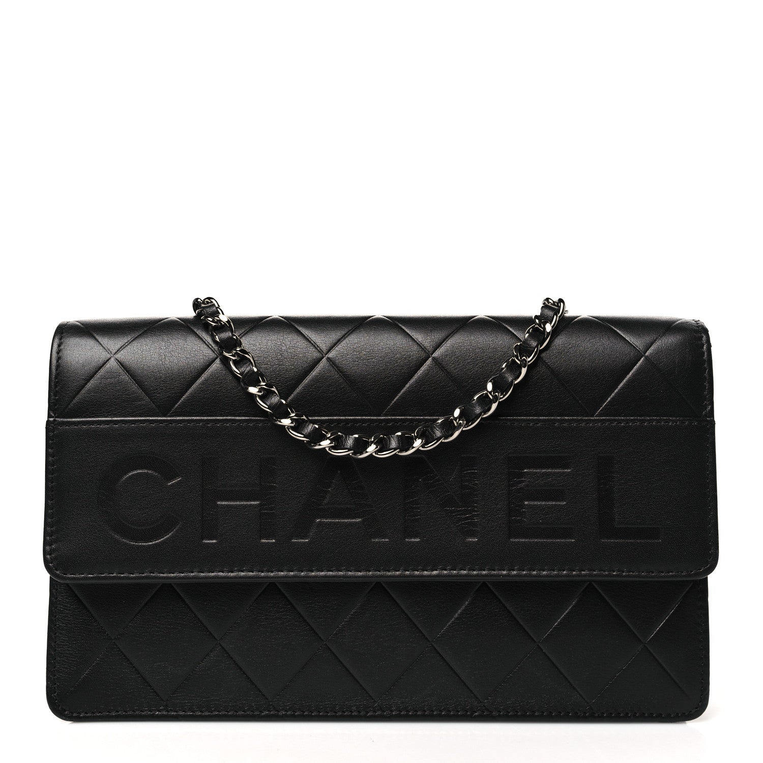 Chanel Lambskin Embossed Lax Wallet On Chain WOC Black 1 of 12