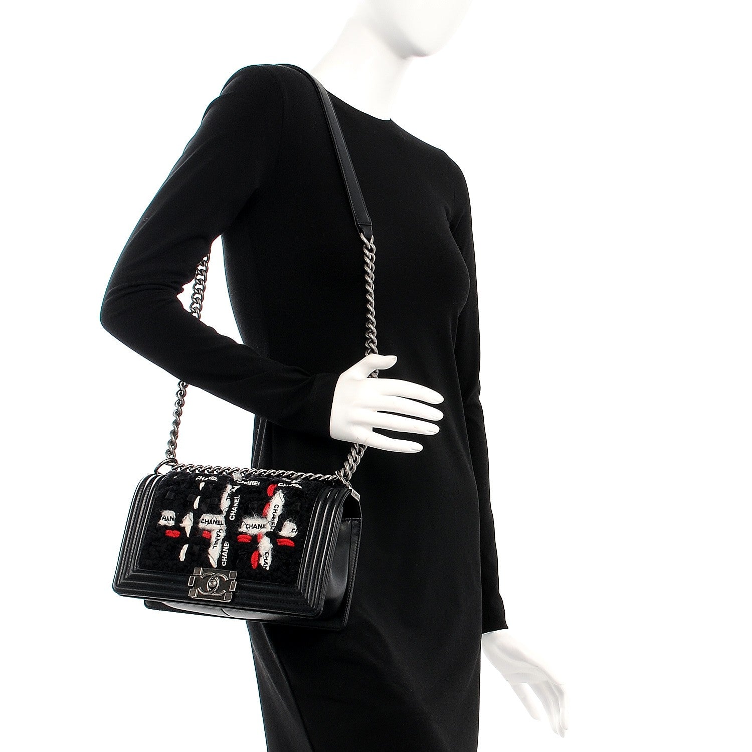 Chanel Lambskin Tweed Logo Embroidered Medium Boy Flap White Red Black 2 of 8