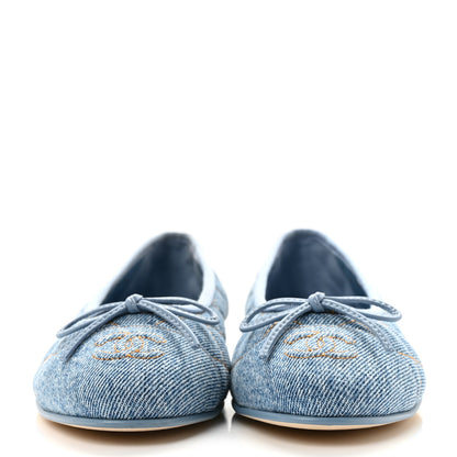 Chanel Denim Quilted CC Cap Toe Ballerina Flats 36 Light Blue 3 of 10