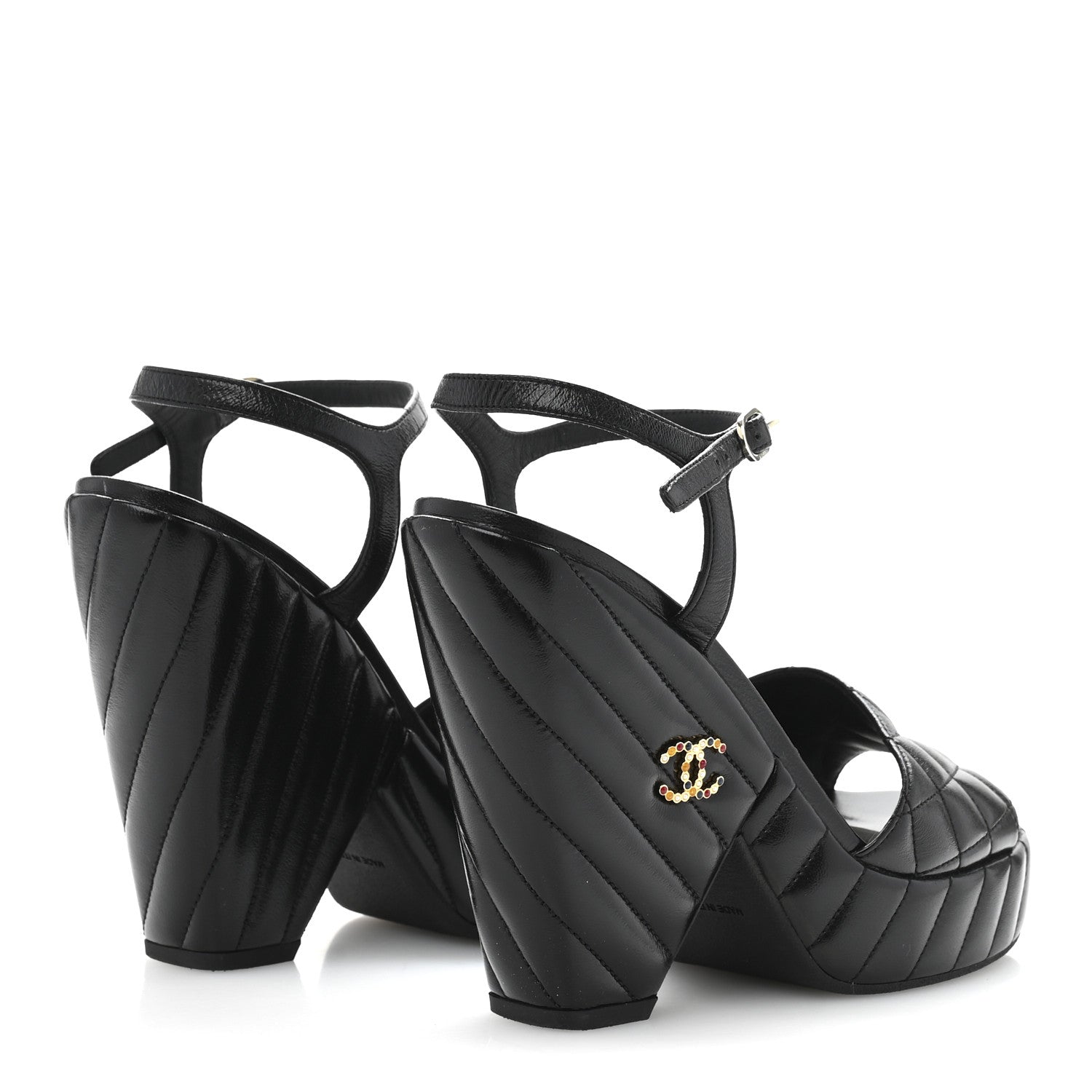 Chanel Shiny Lambskin Quilted Platform Sandals 38.5 Black 5 of 9