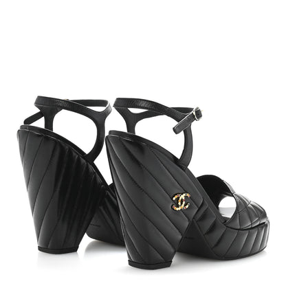 Chanel Shiny Lambskin Quilted Platform Sandals 38.5 Black 5 of 9