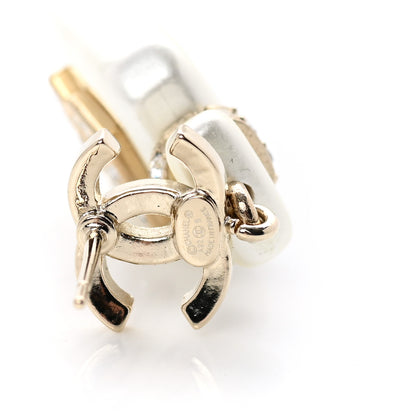 Chanel Pearl Resin Crystal CC No 5 Perfume Bottle Drop Earrings Gold Pearly White 4 of 5