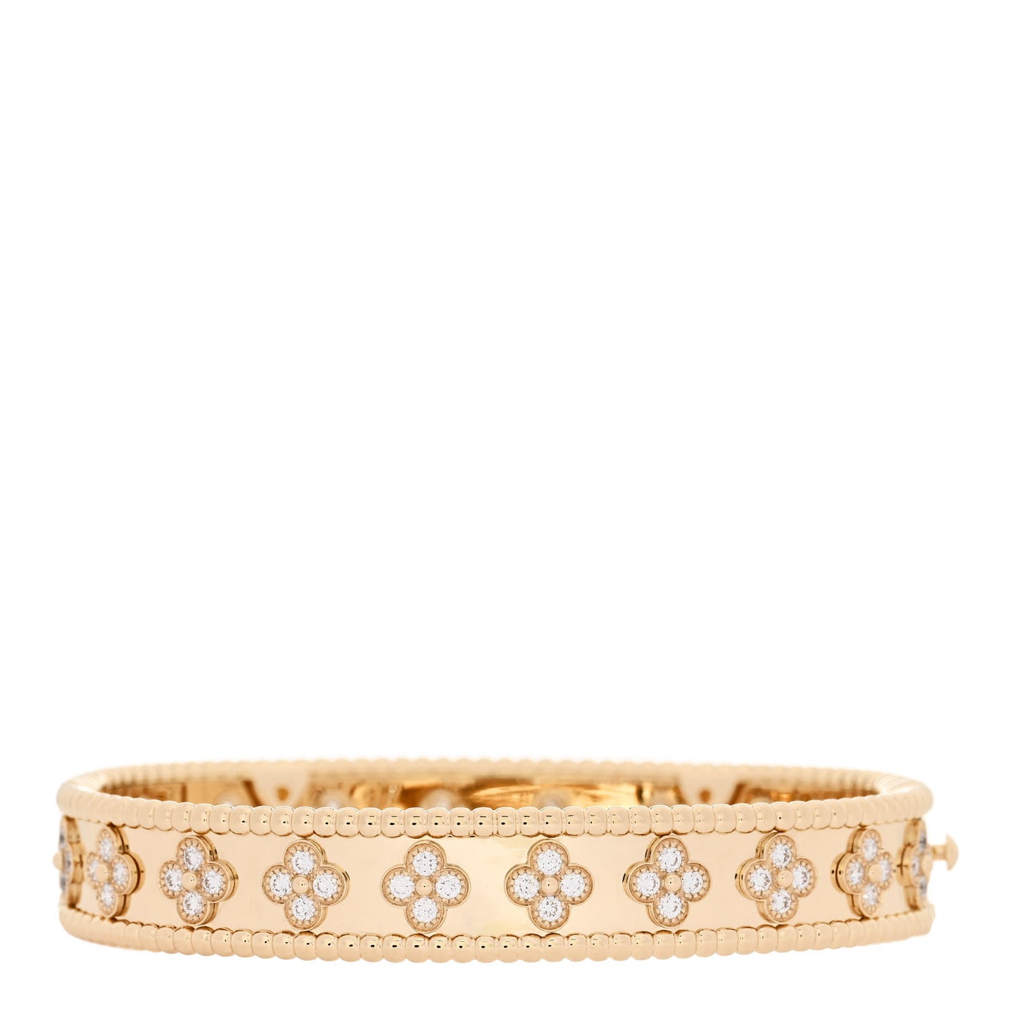 18K Yellow Gold Diamond Perlee Clovers Bangle Bracelet M