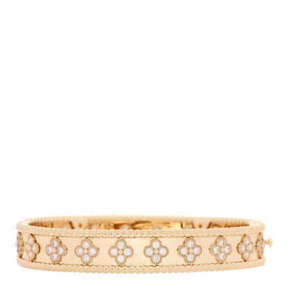 Van Cleef & Arpels 18K Yellow Gold Diamond Perlee Clovers Bangle Bracelet M 2 of 4