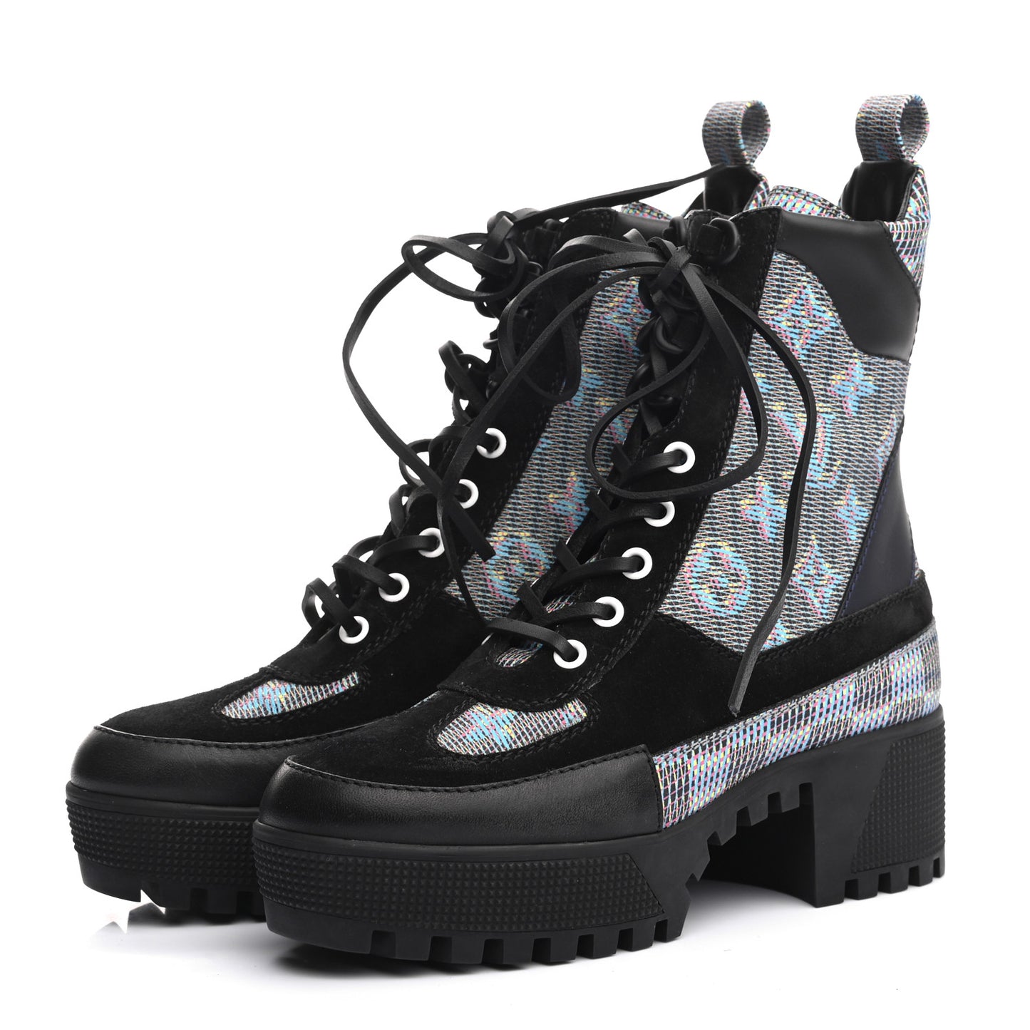 Monogram LV Pop Suede Calfskin Laureate Platform Desert Boots 35 Blue